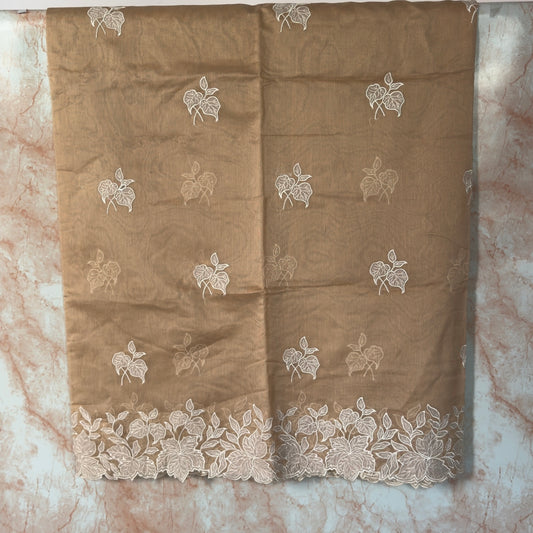 Beige Linen Applique and Scallop Work Saree