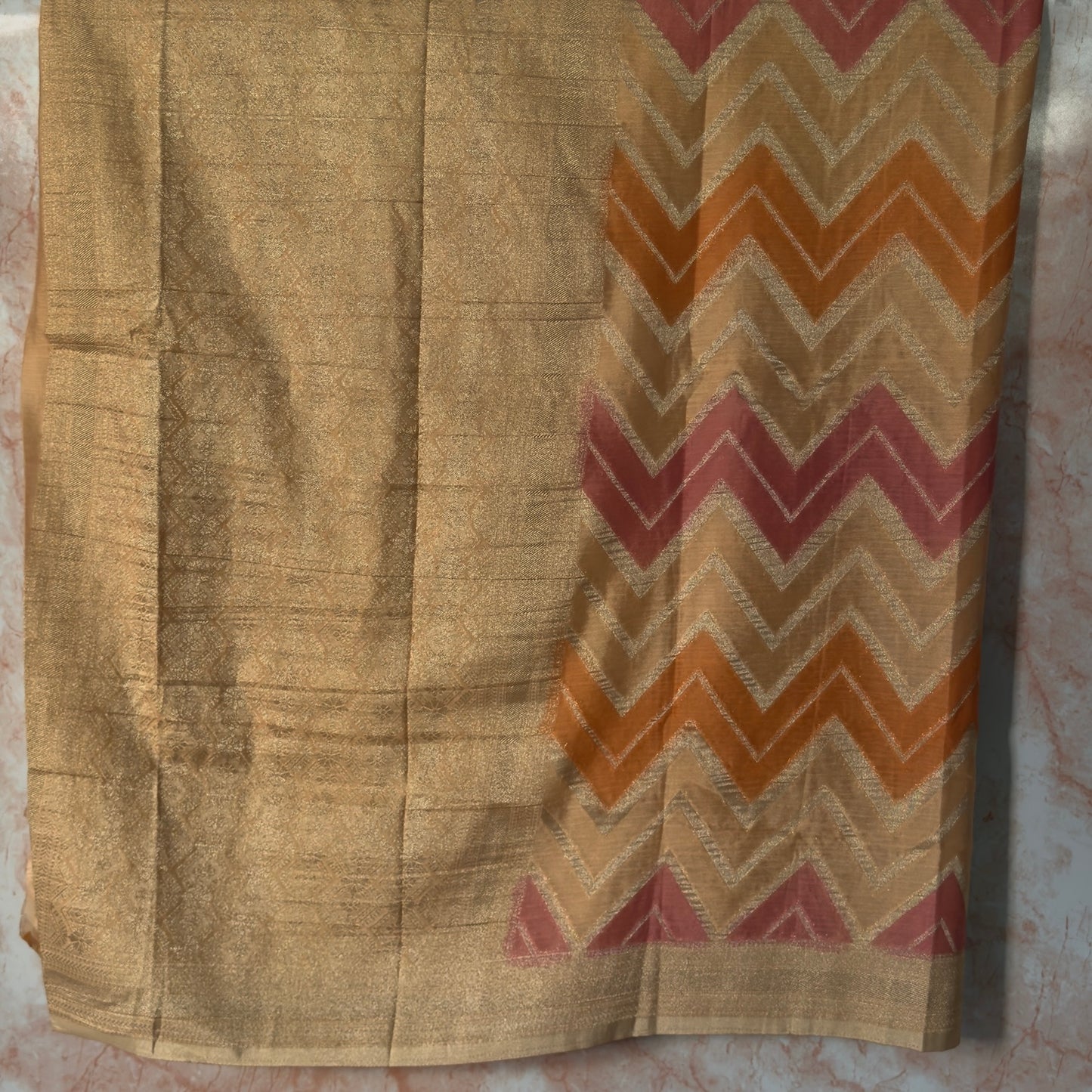 Cream and Orange Khaddi Georgette Rangkat