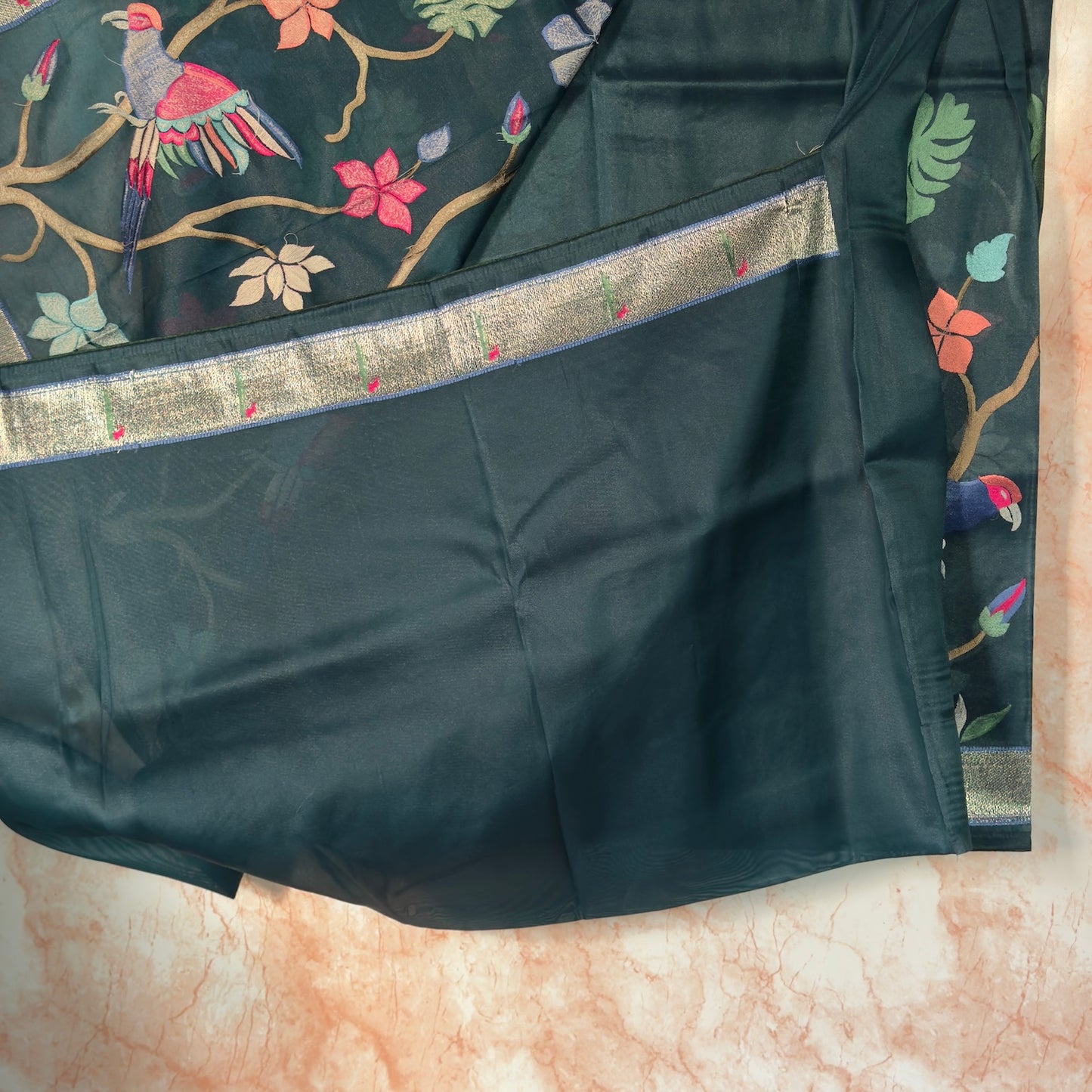 Bottle Green Tissue paithani Saree