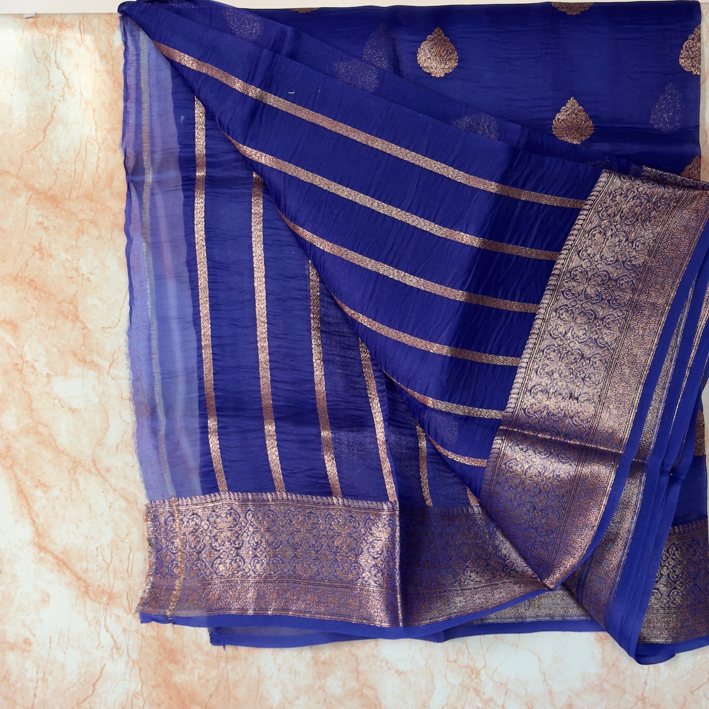Blue pure kora organza silk saree