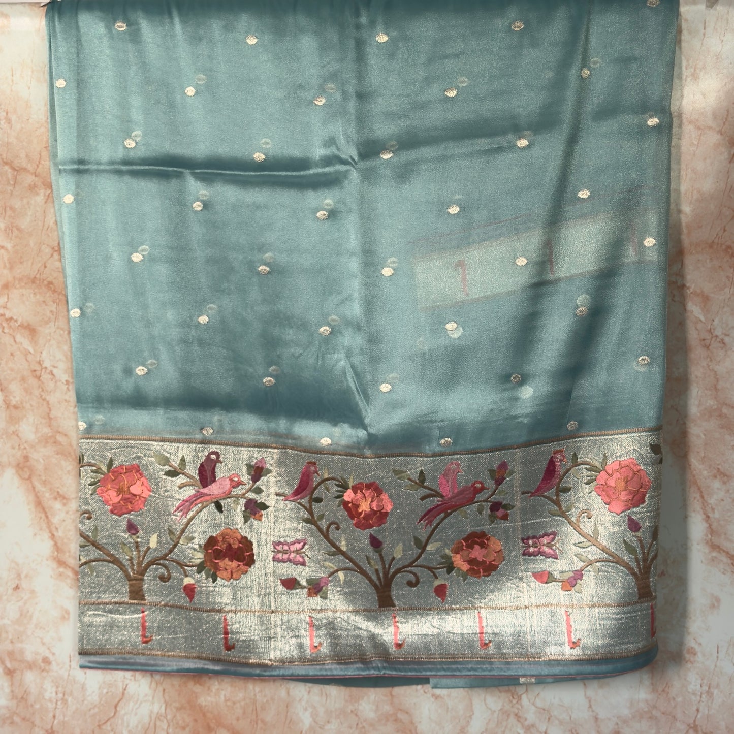 Light rama green Tissue Paithani big border Saree – A Legacy of Handwoven Heritage