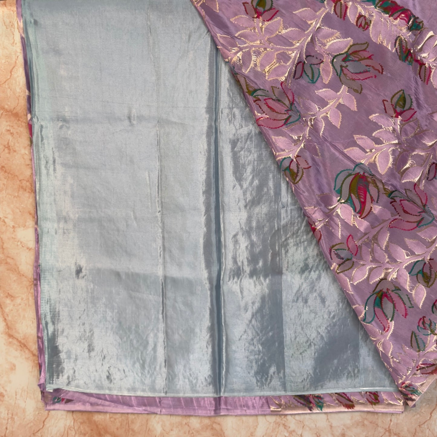 Lavender leaves and floral design Crape Saree
