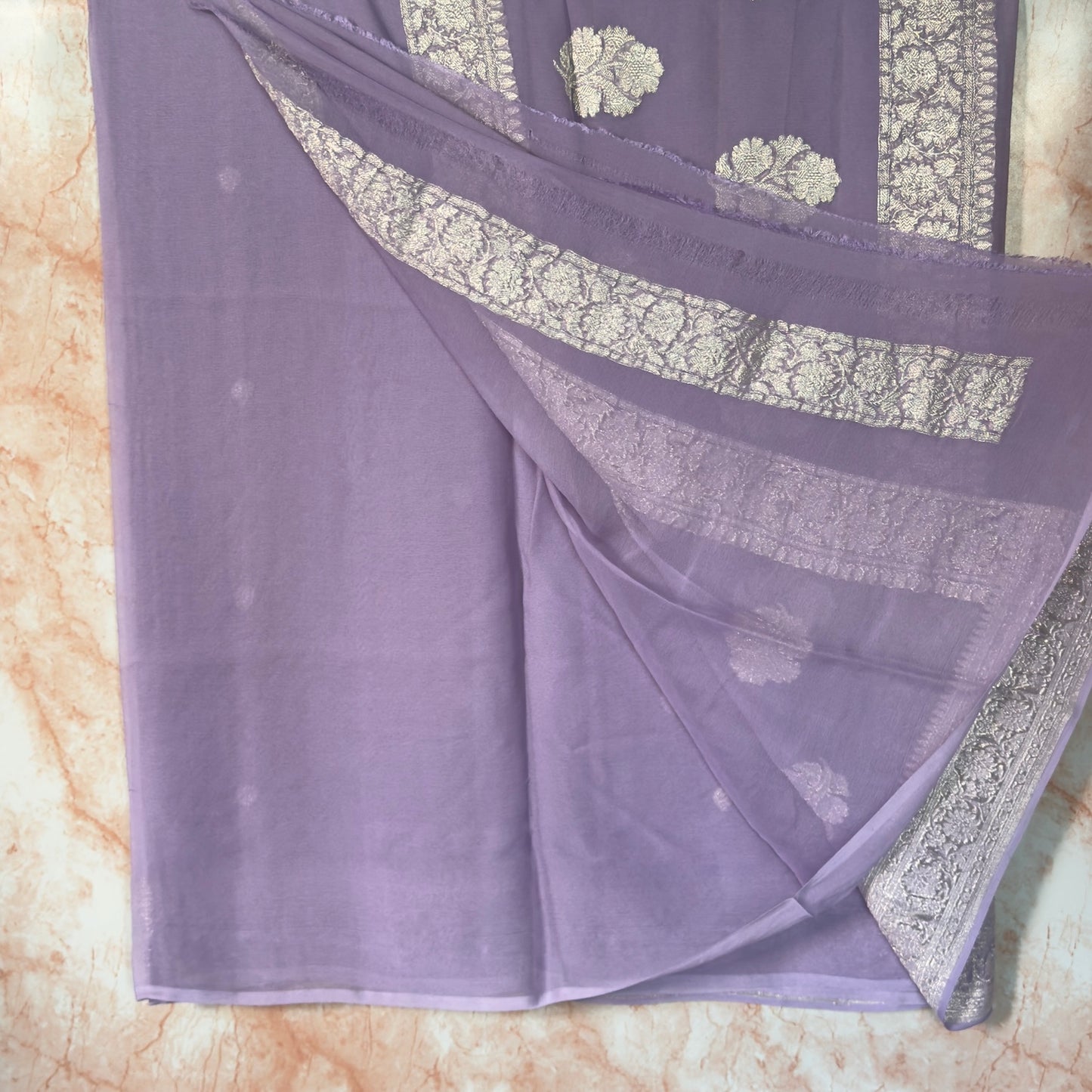 Lavender Banarasi Pure Khaddi Chiffon Saree