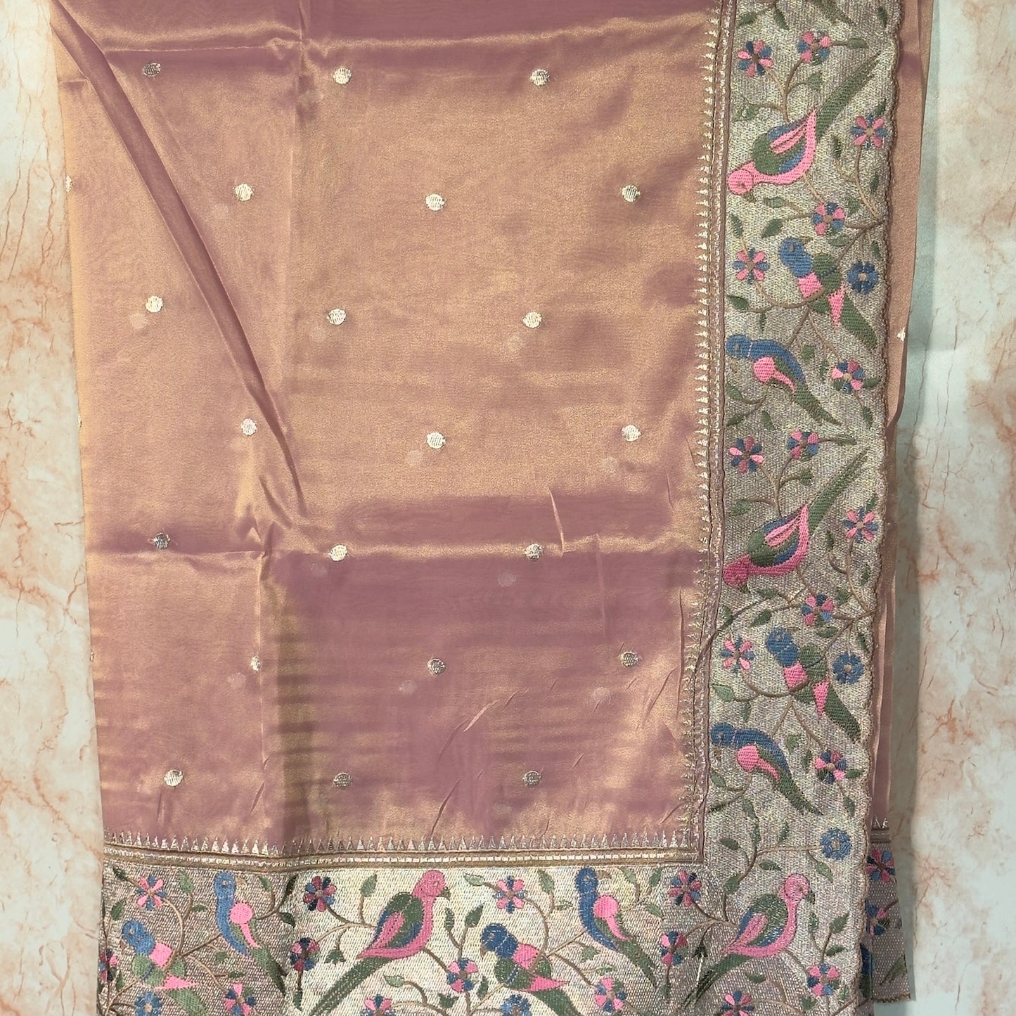 Pastel Pink tissue polka dots saree