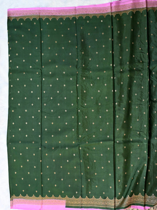 Green n Pink banarasi Chiffon Saree