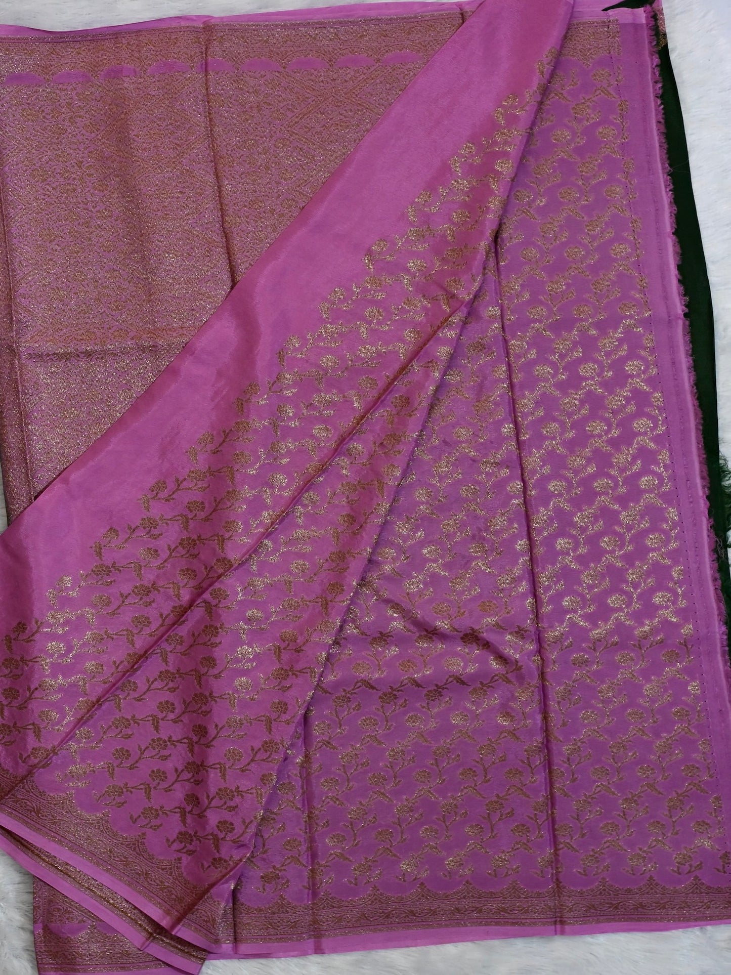 Green n Pink banarasi Chiffon Saree