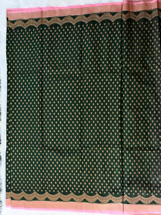 Green with Pink Semi Chiffon Georgette Saree