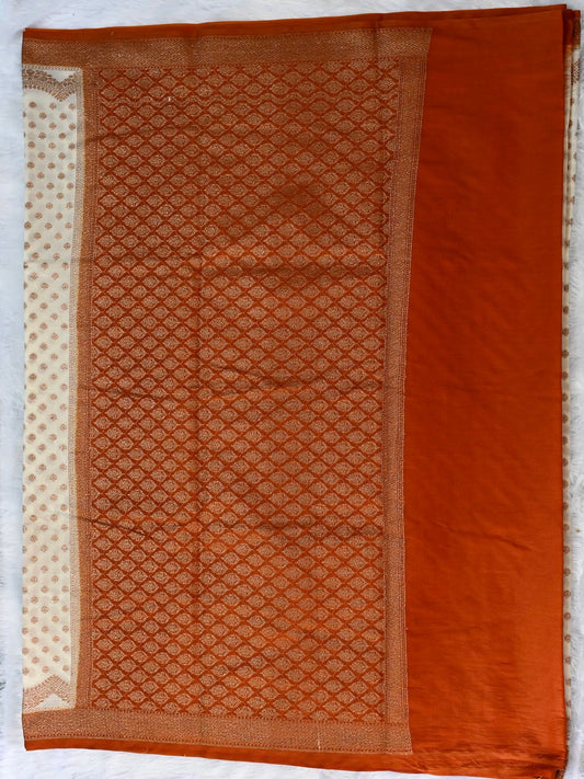 Cream with Brown Semi Chiffon Georgette Saree