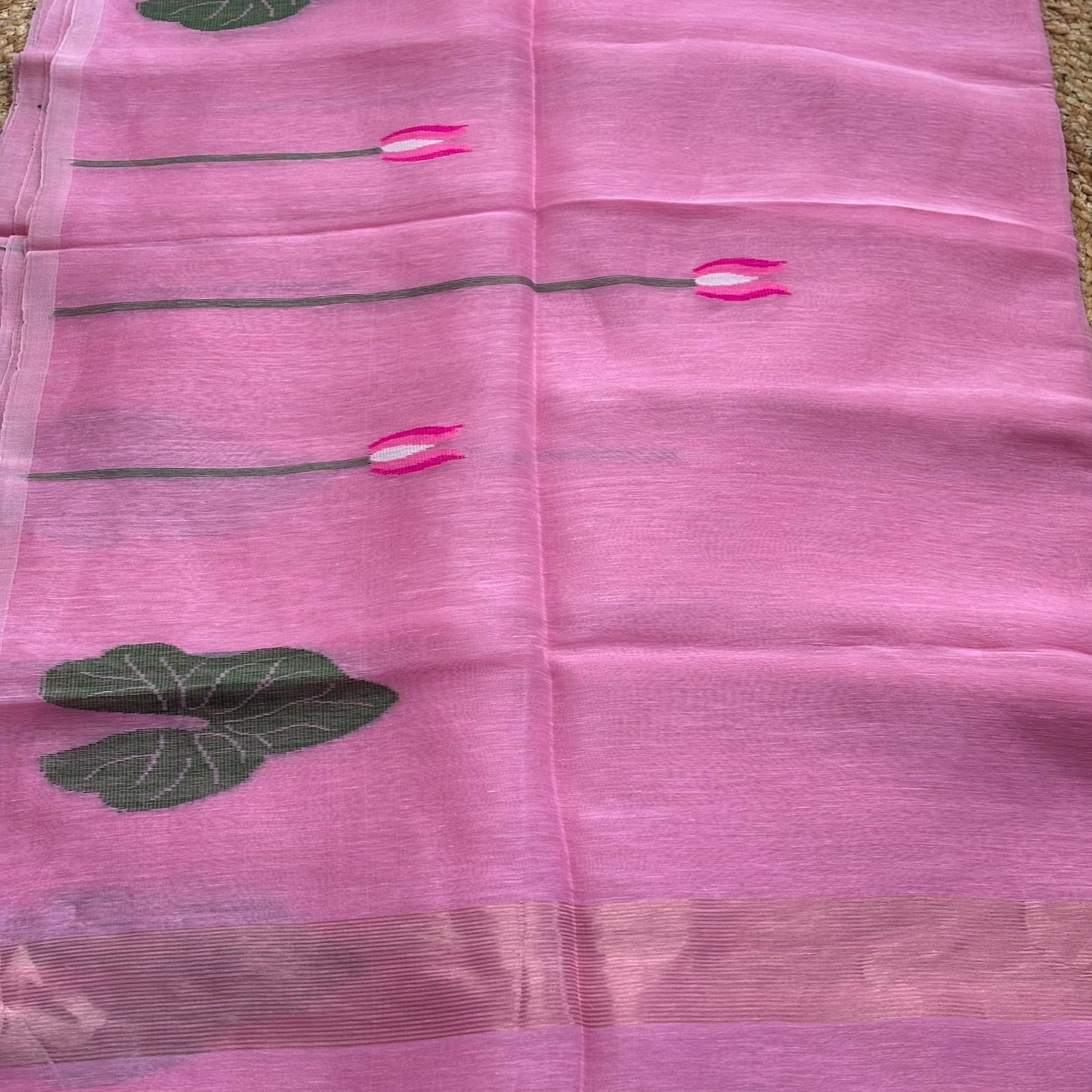 Pink Jamdani Pure Silk Linen Handloom Saree
