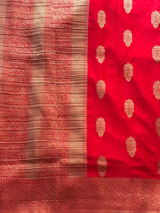 Red big butta designer soft crepe silk