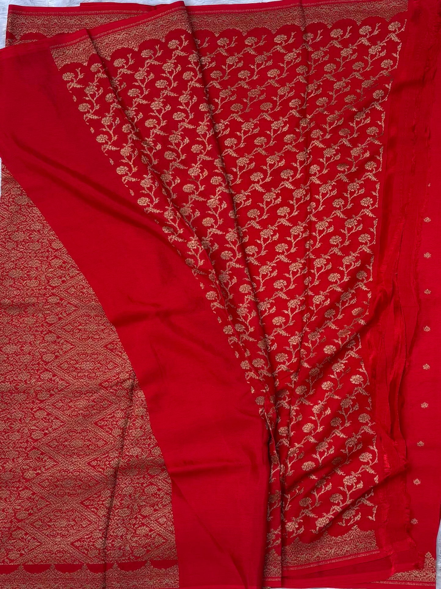 Red banarasi Chiffon Saree