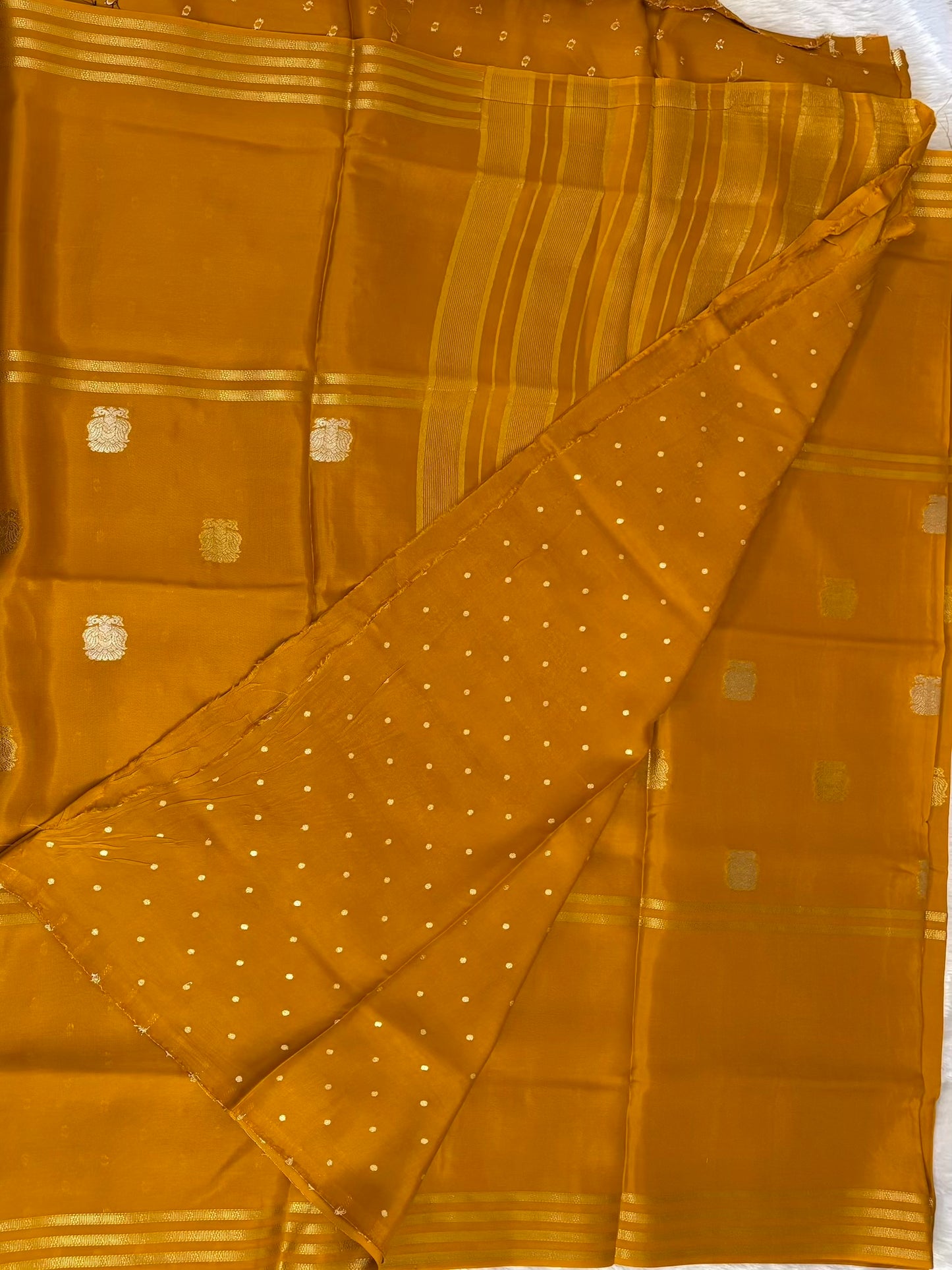 Mustard Yellow Semi crape Silk saree
