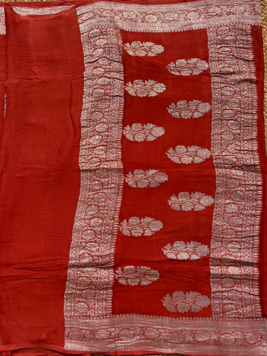 Rust Orange banarasi pure khadi chiffon