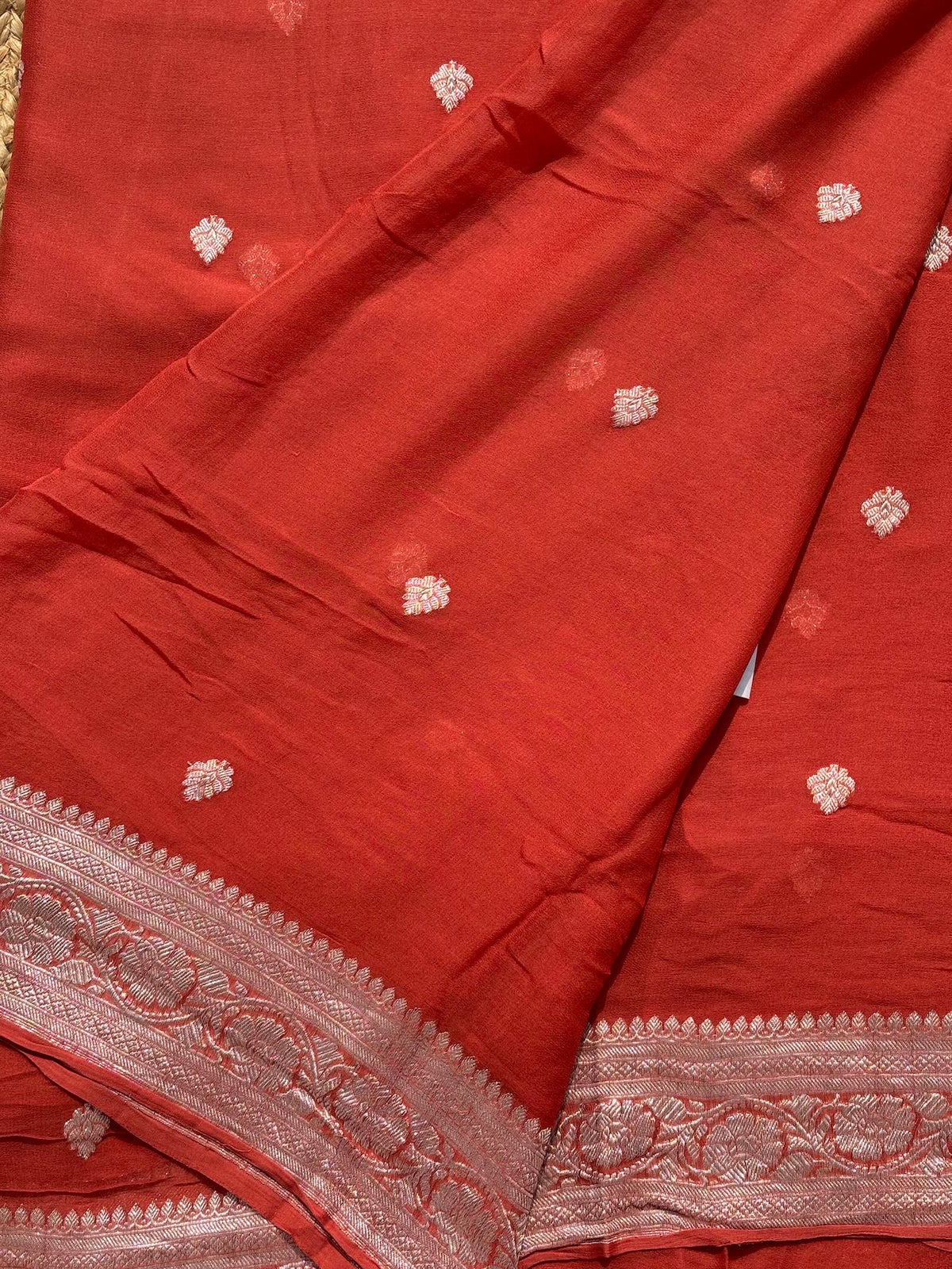 Rust Orange banarasi pure khadi chiffon