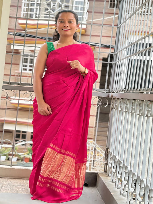 Pink pure modal silk saree