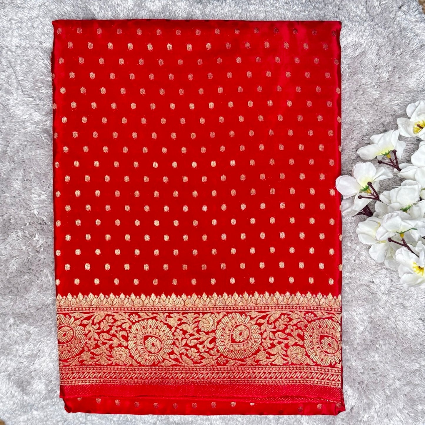 Red Russian Crepe Saree