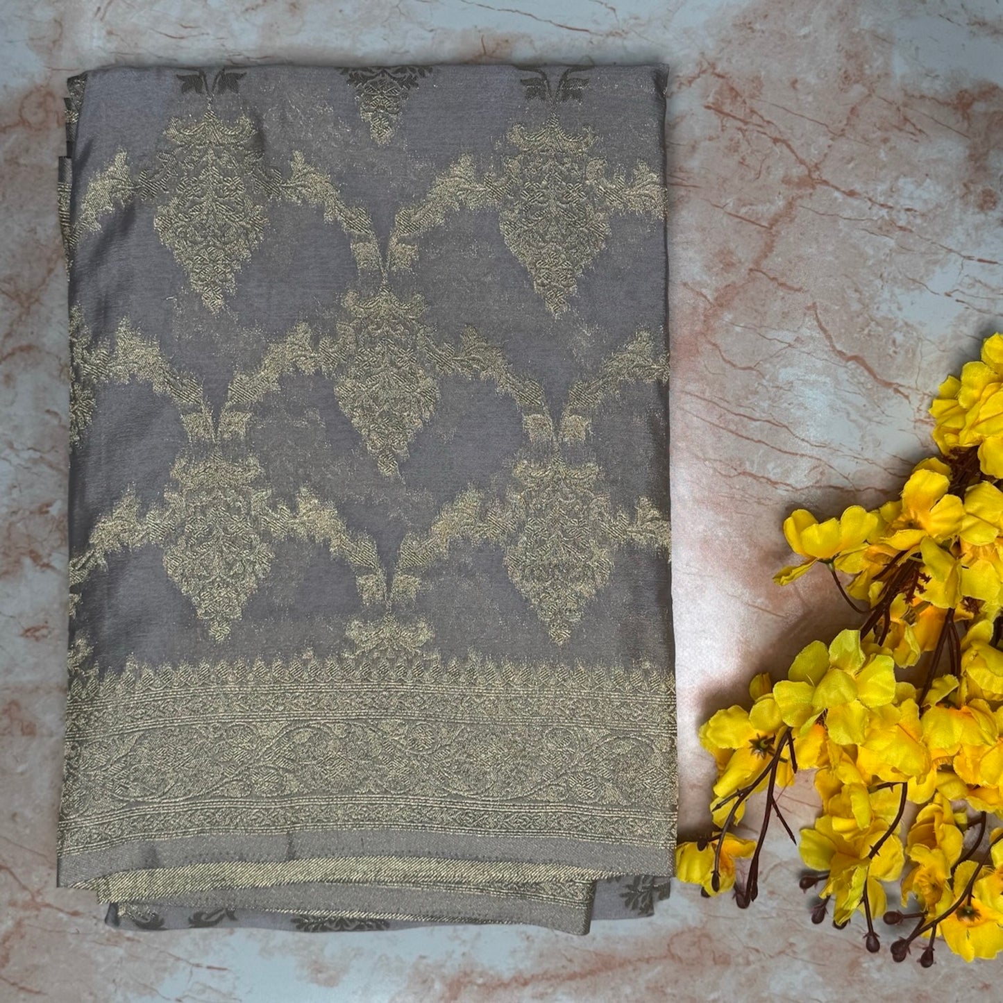 Charcoal Grey Crushed georgette sarees jaal pattern