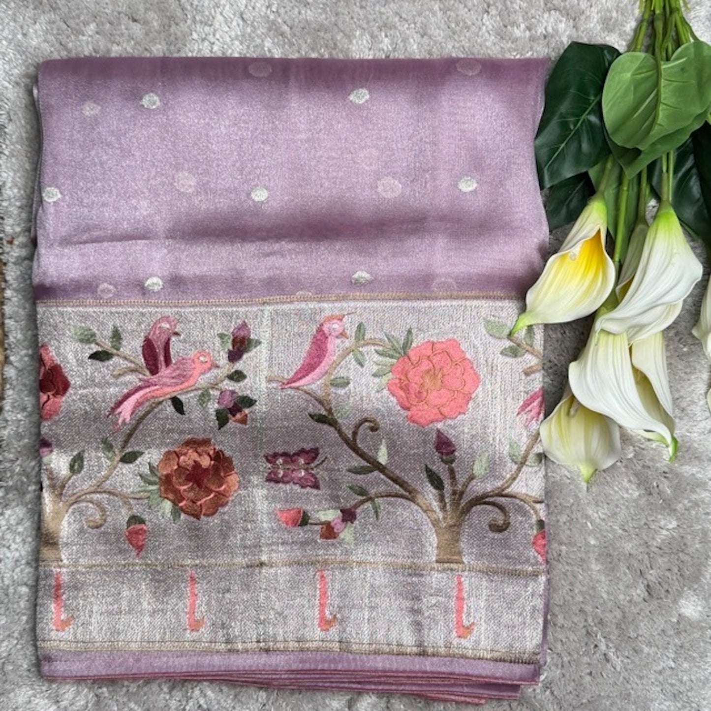 Lilac Tissue Paithani big border Saree – A Legacy of Handwoven Heritage