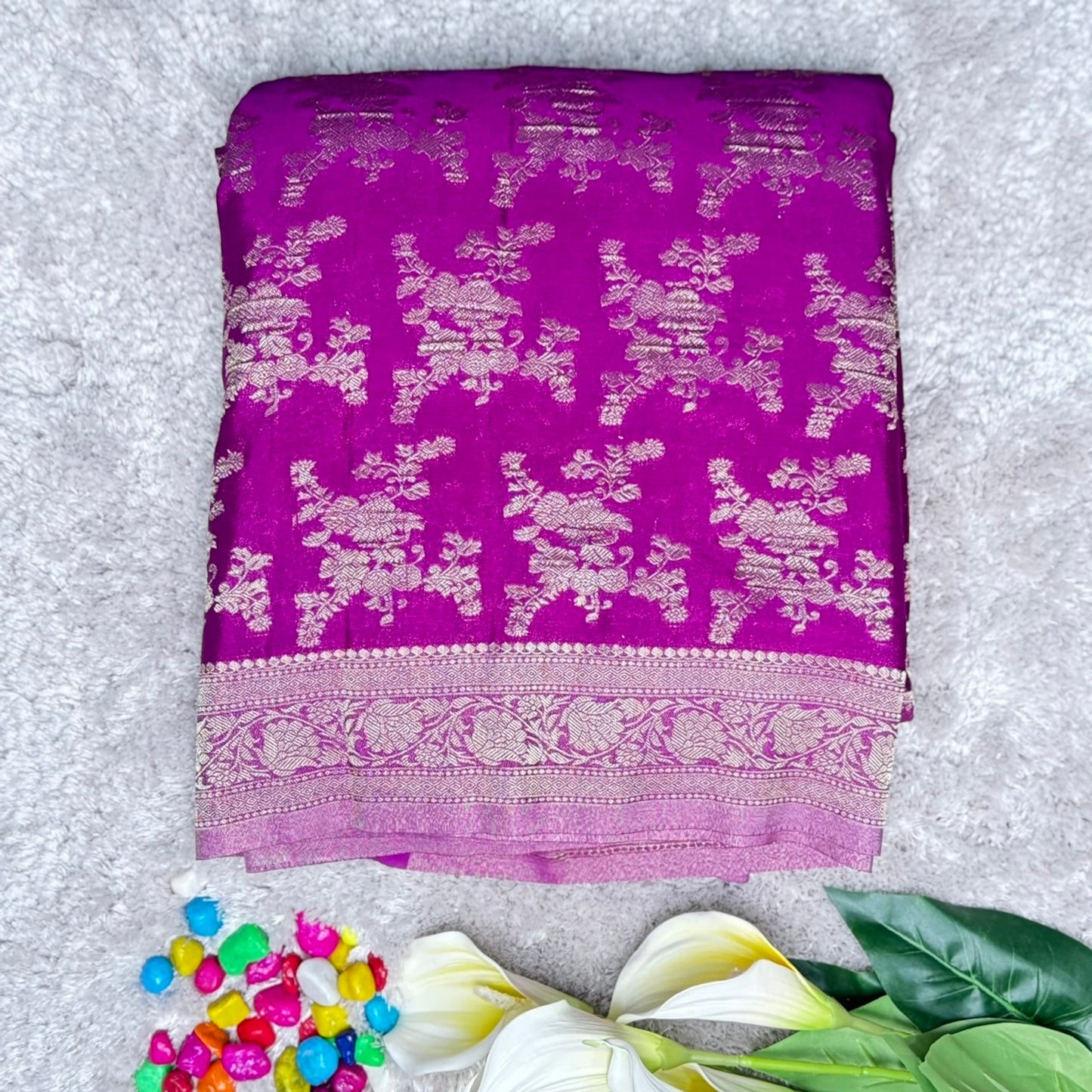 Purple Crushed georgette sarees jaal pattern