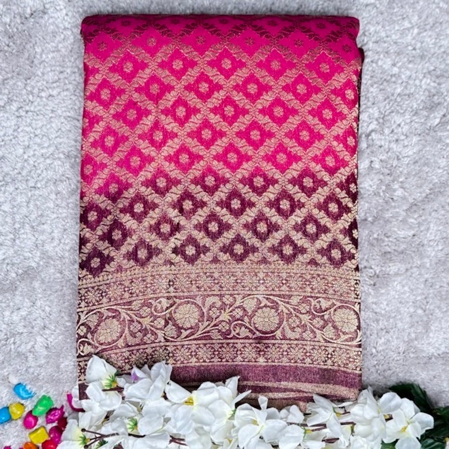 Pink n Wine Khaddi Georgette Saree