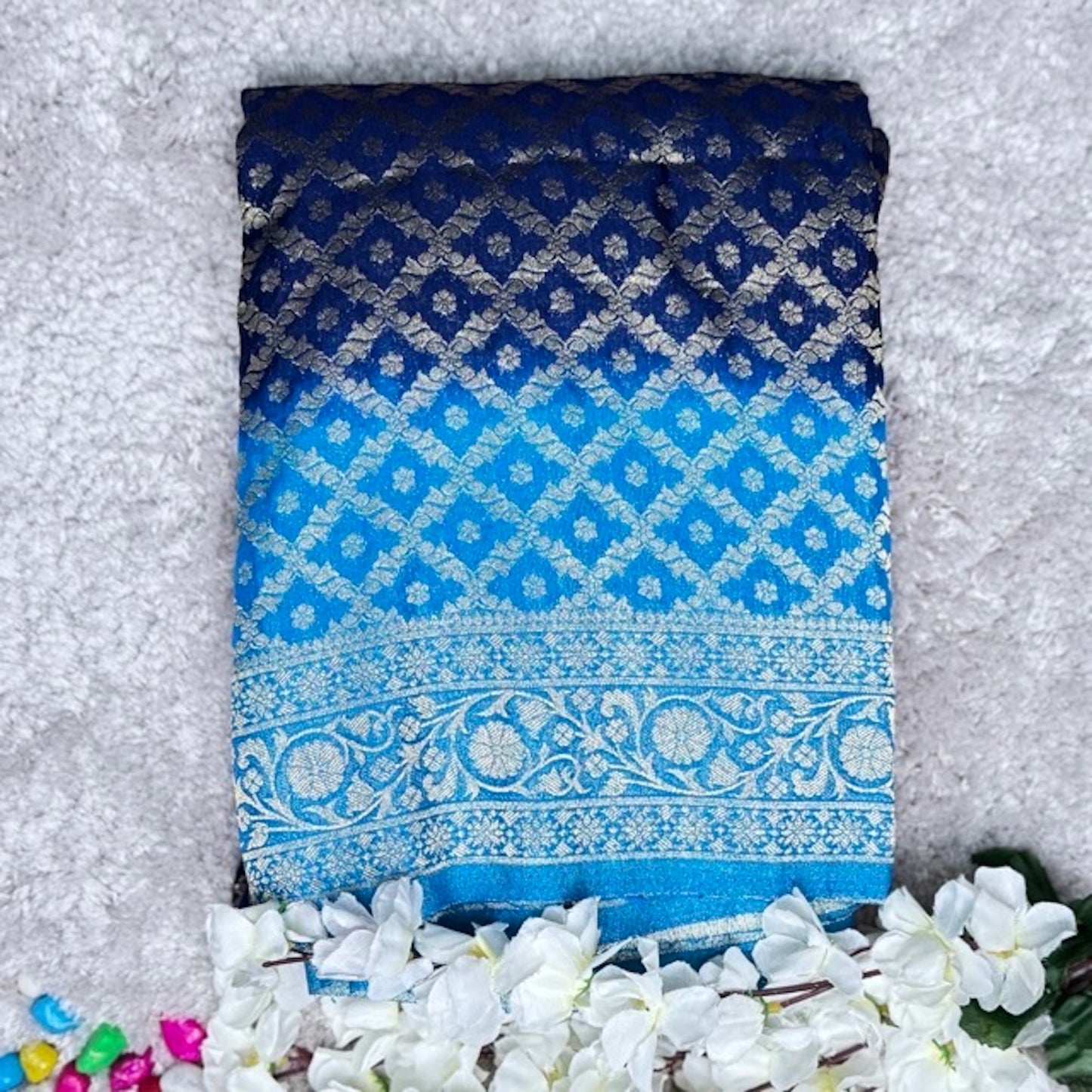 Navy Blue n Light Blue Khaddi Georgette Saree