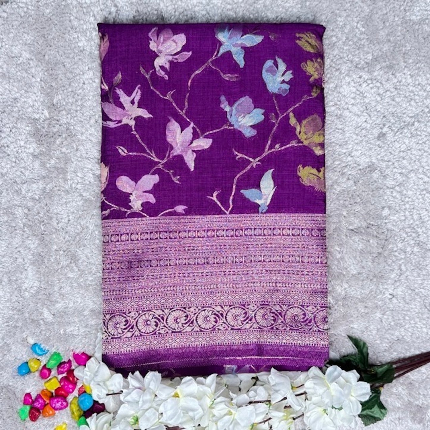 Purple Crape HandBrush Saree