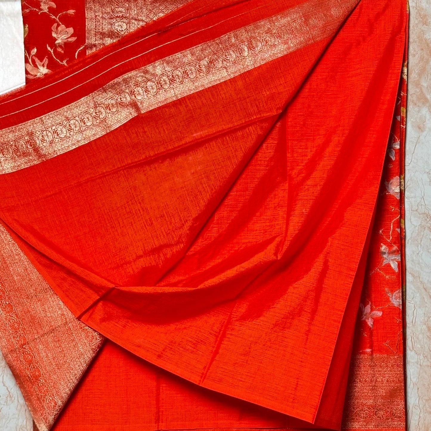 Orange Crape HandBrush Saree
