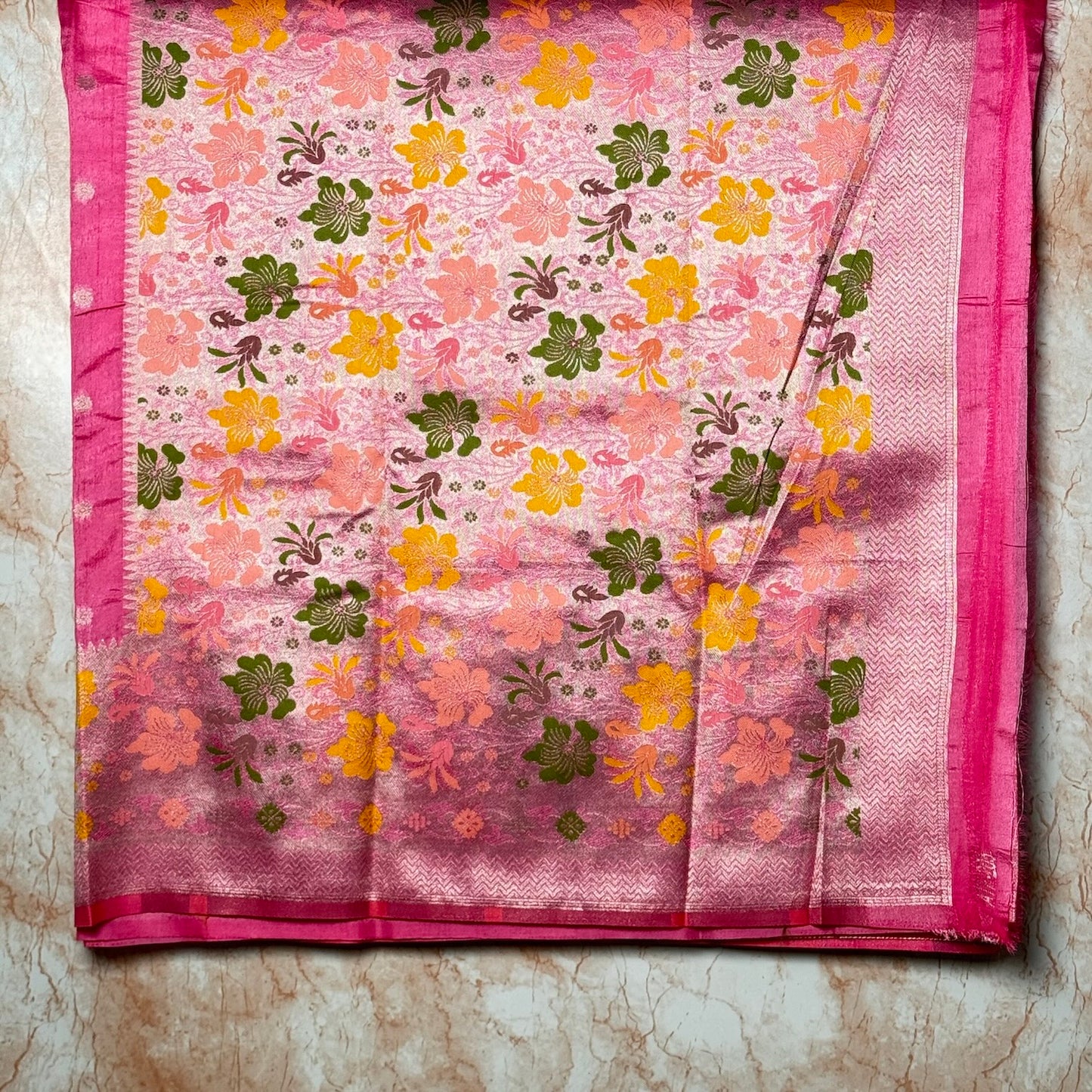 Baby Pink Semi Tussar Paithani border saree