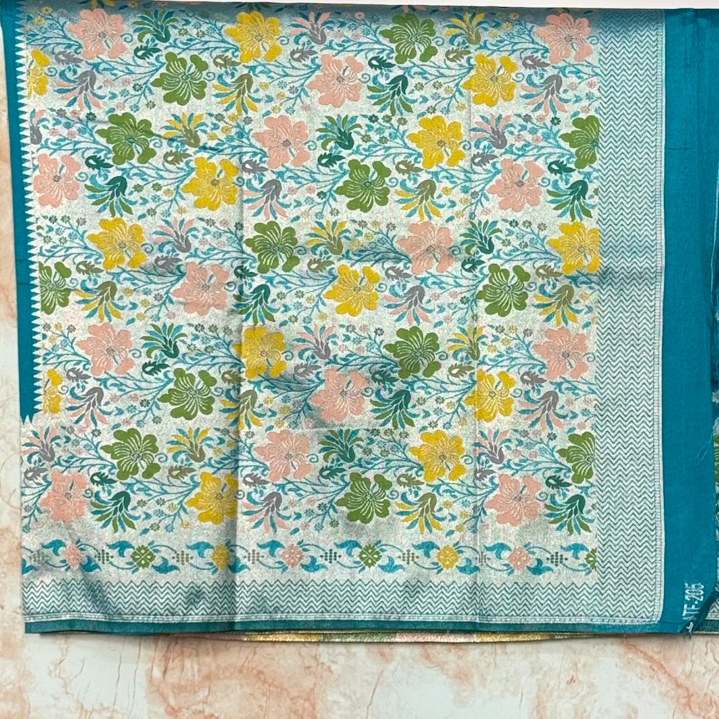 Teal Blue Semi Tussar Paithani border saree