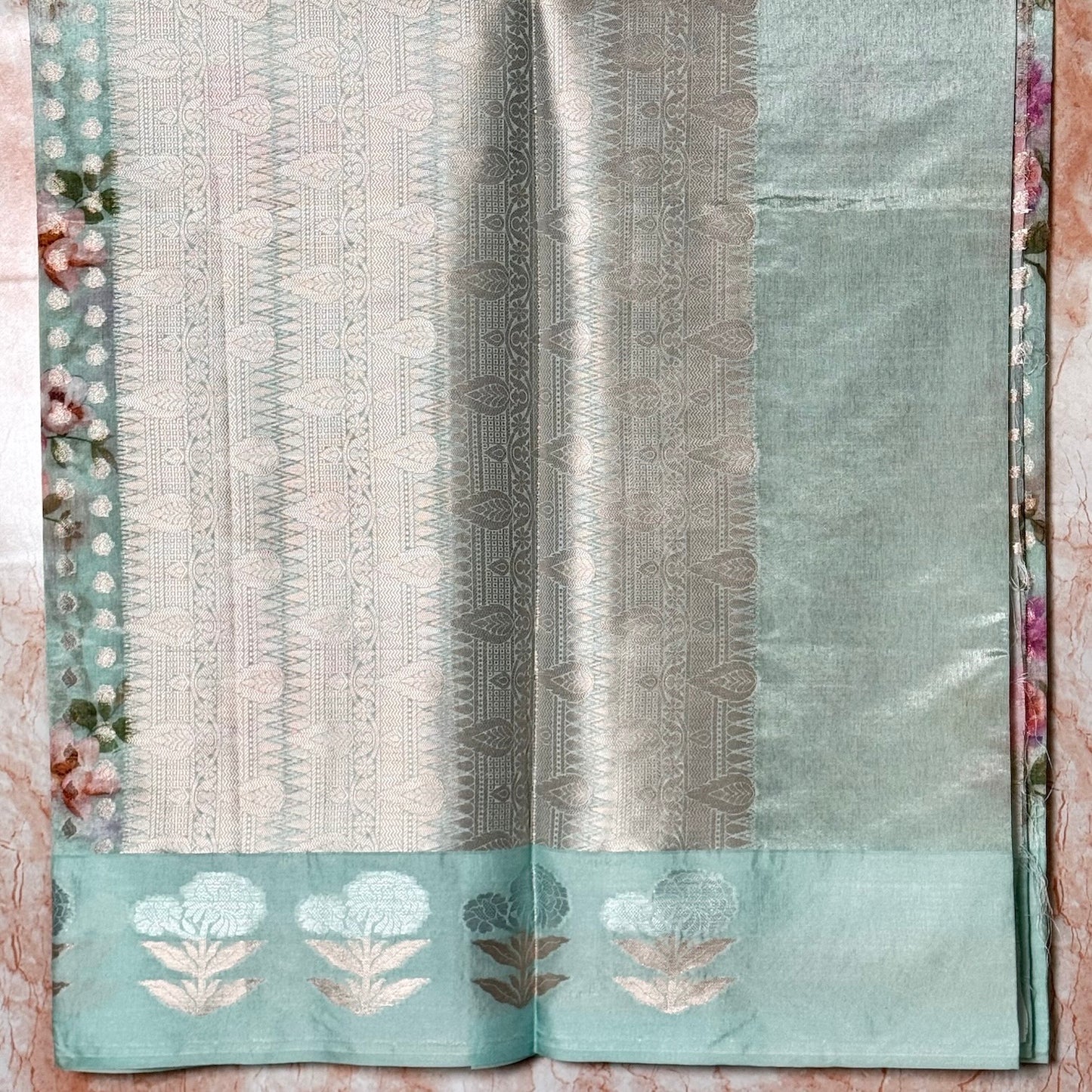 Sea Green Raw Mango Digital print Saree