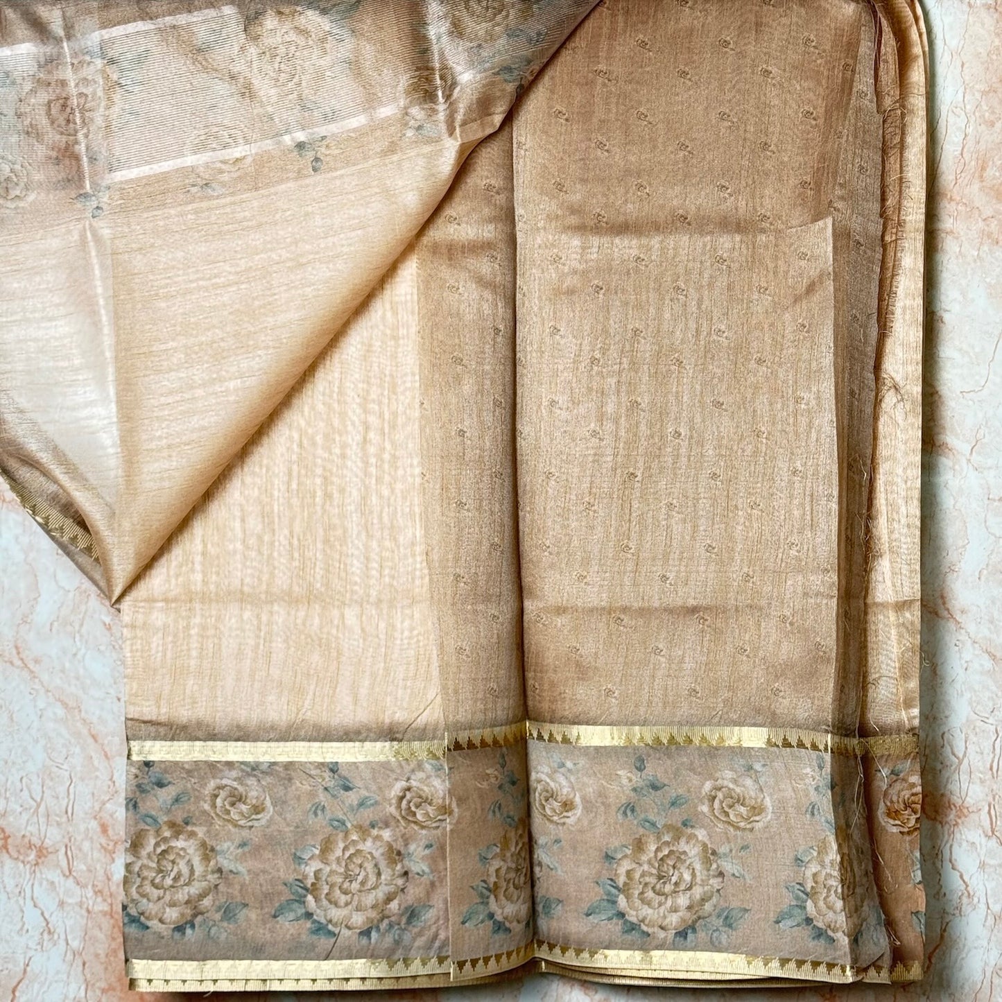 Warm Beige Semi Tussar Digital print Saree