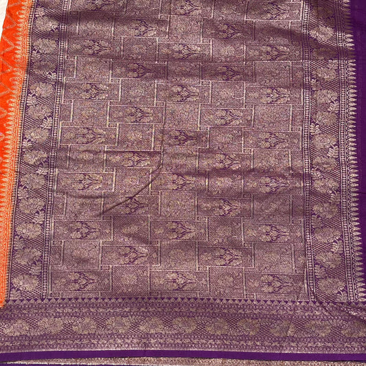 Orange and purple semi georgette saree