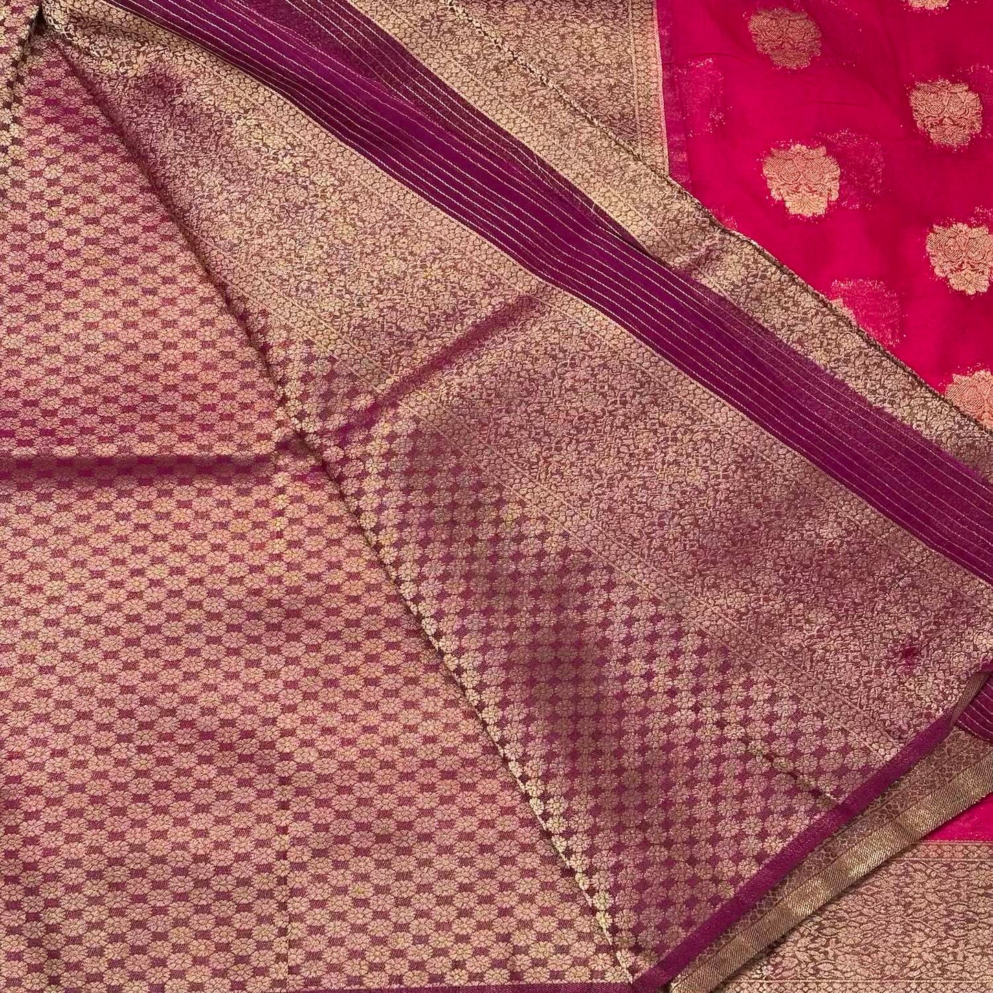 Pink n Wine big butta soft chiffon saree