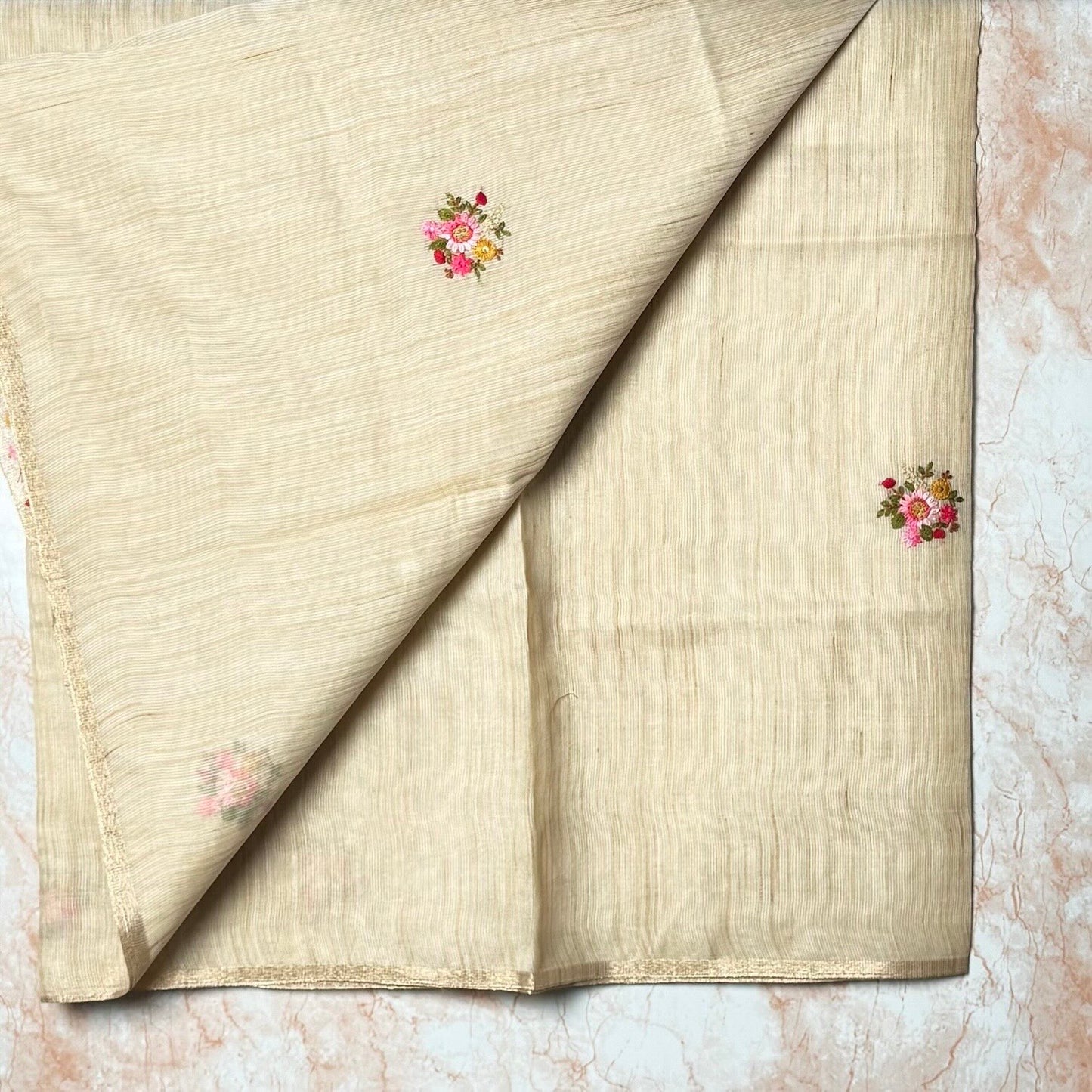 Off-White Thread work Linen Saree