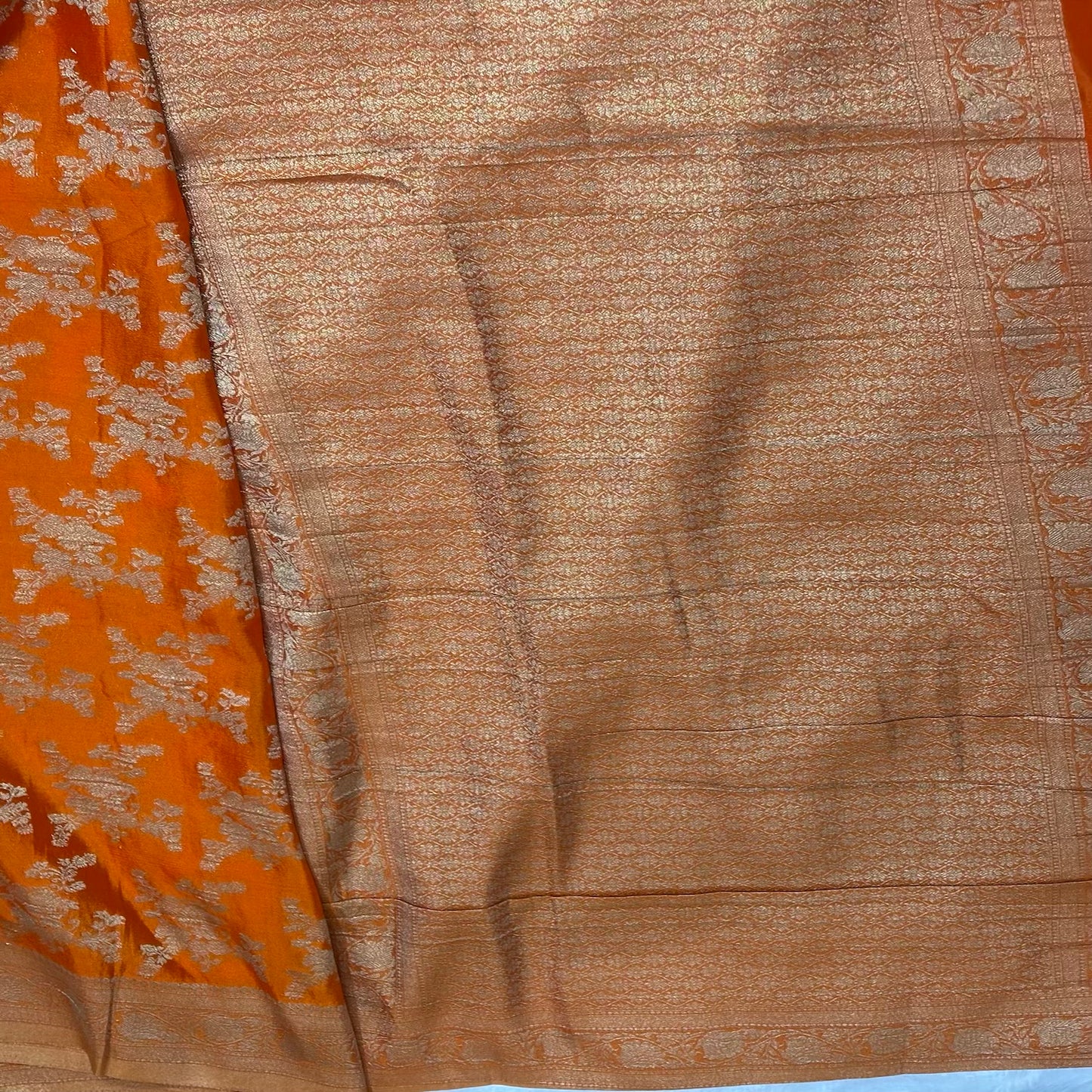 Orange Crushed georgette sarees jaal pattern