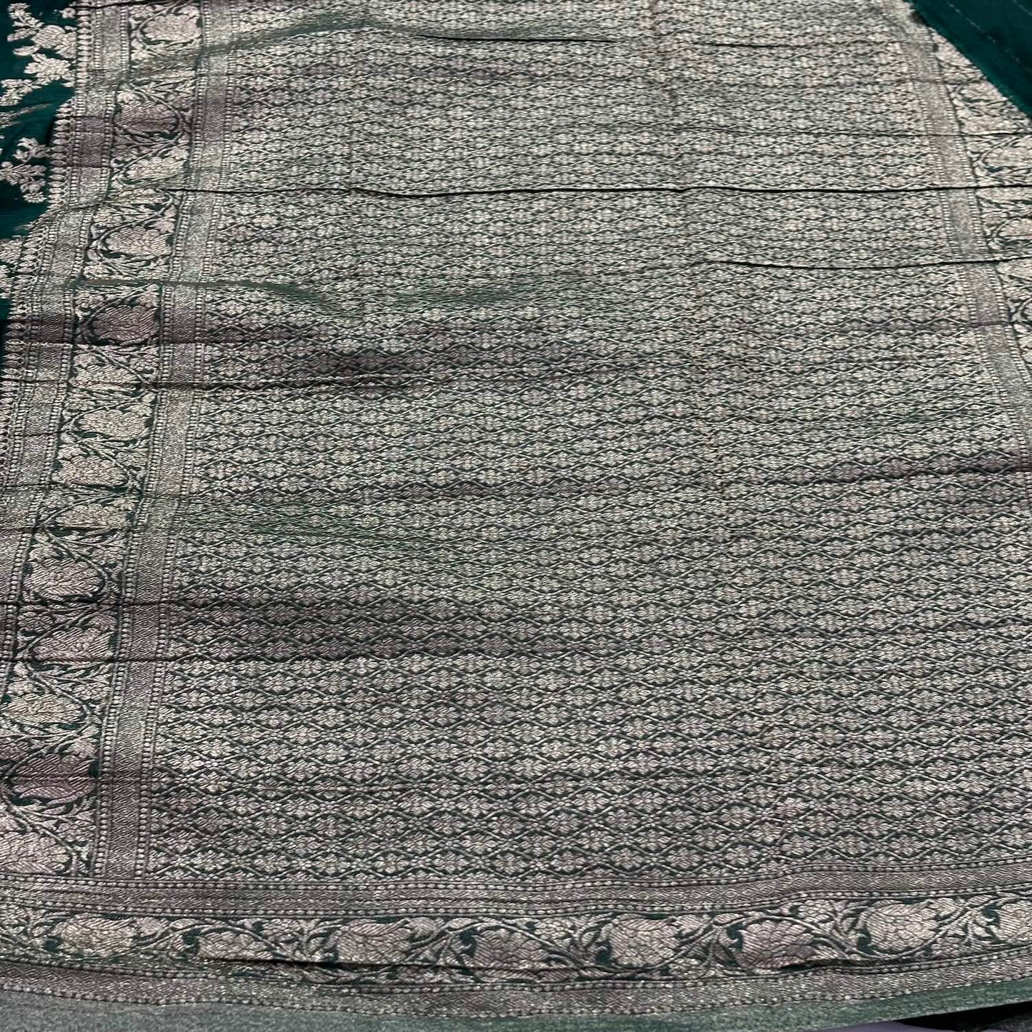 Bottle Green Crushed georgette sarees jaal pattern