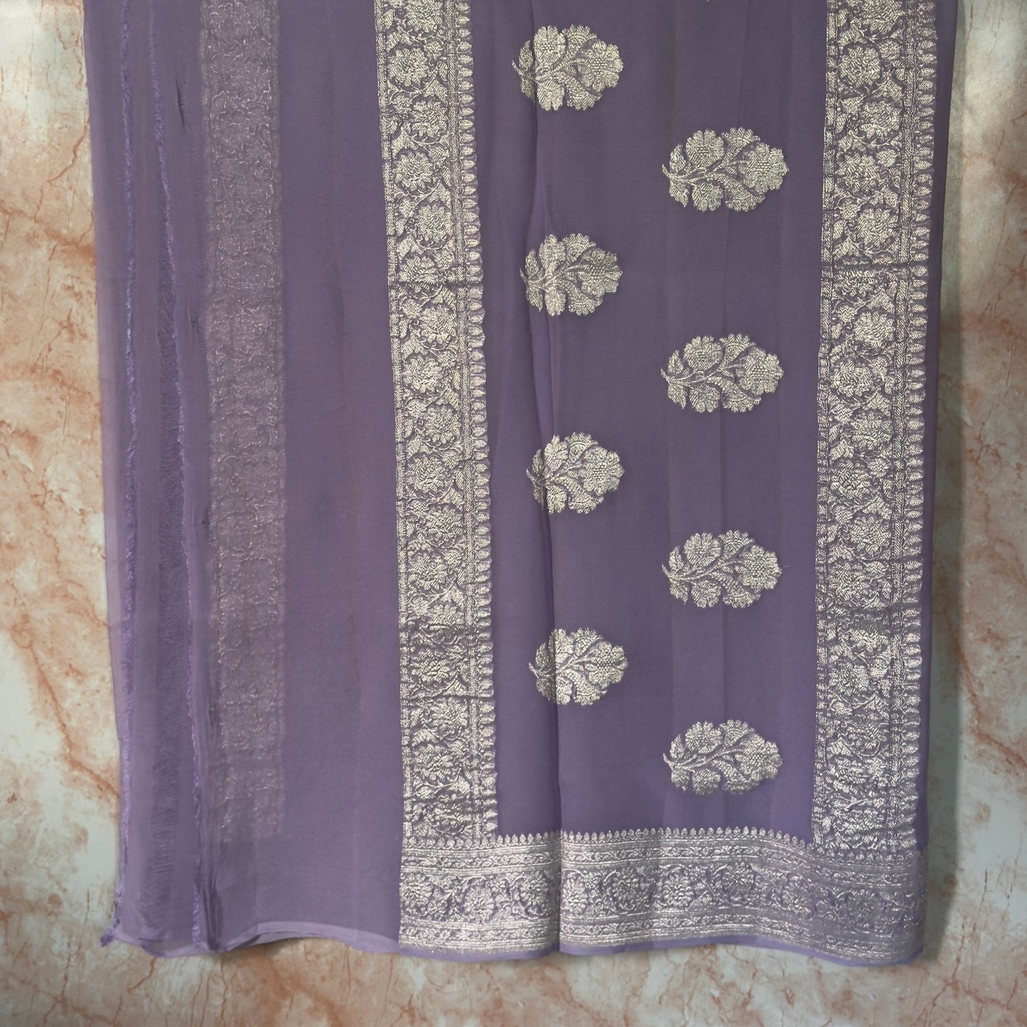 Lavender Banarasi Pure Khaddi Chiffon Saree