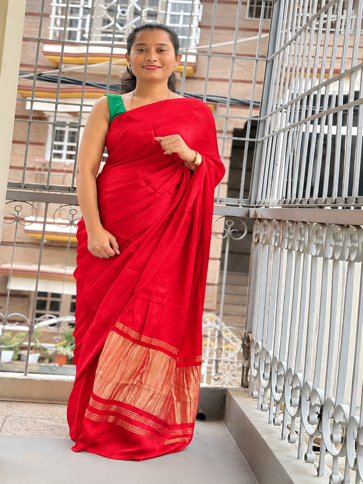 Red pure modal silk saree