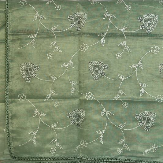 Pastel mint Tissue Embroidered floral motif Saree