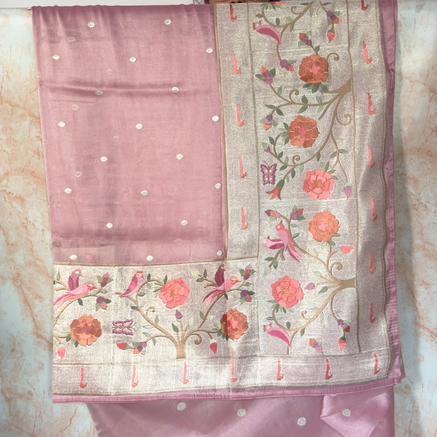 Light Pink Tissue Paithani big border Saree – A Legacy of Handwoven Heritage