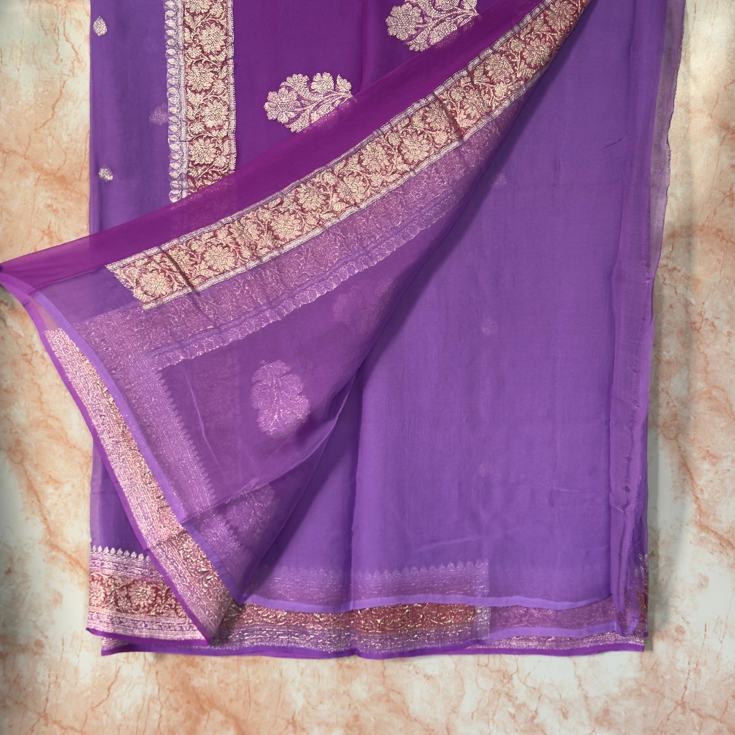 Purple with Maroon Banarasi pure chiffon saree