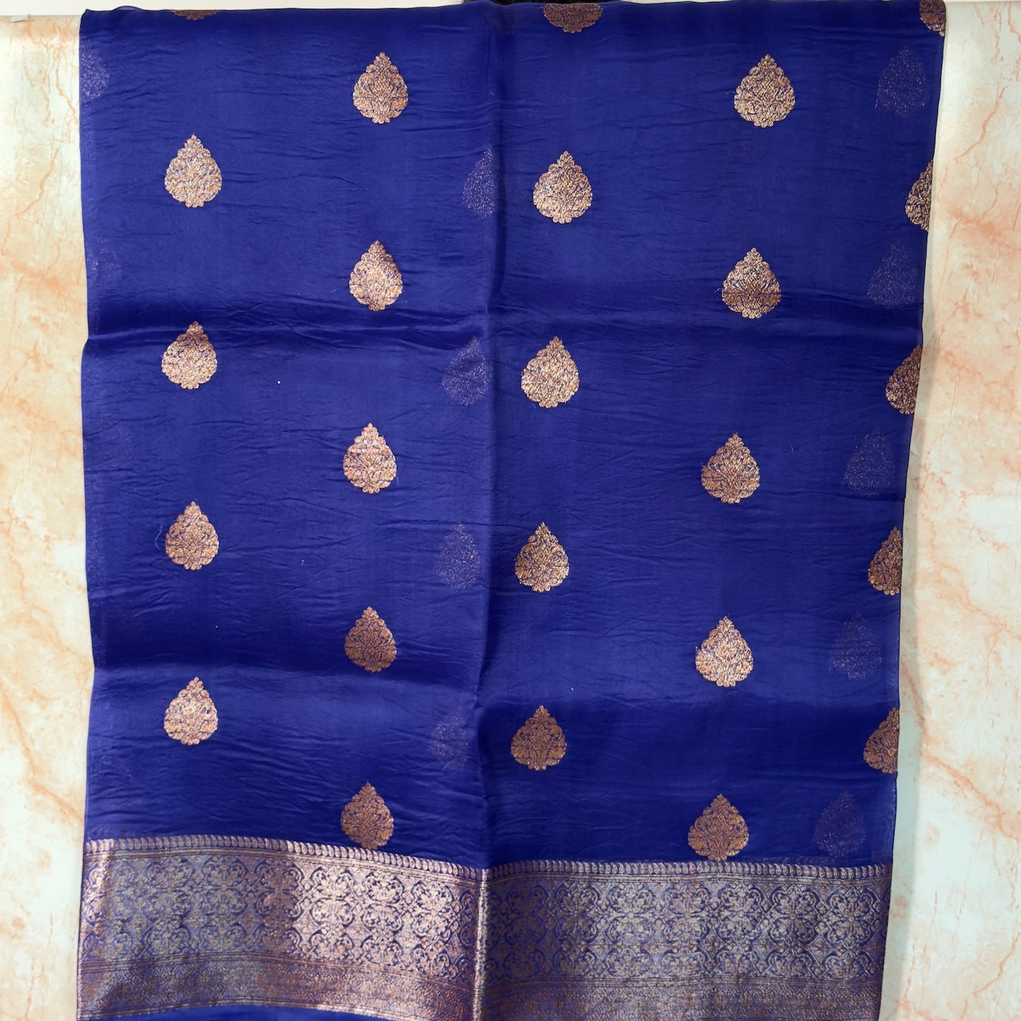 Blue pure kora organza silk saree