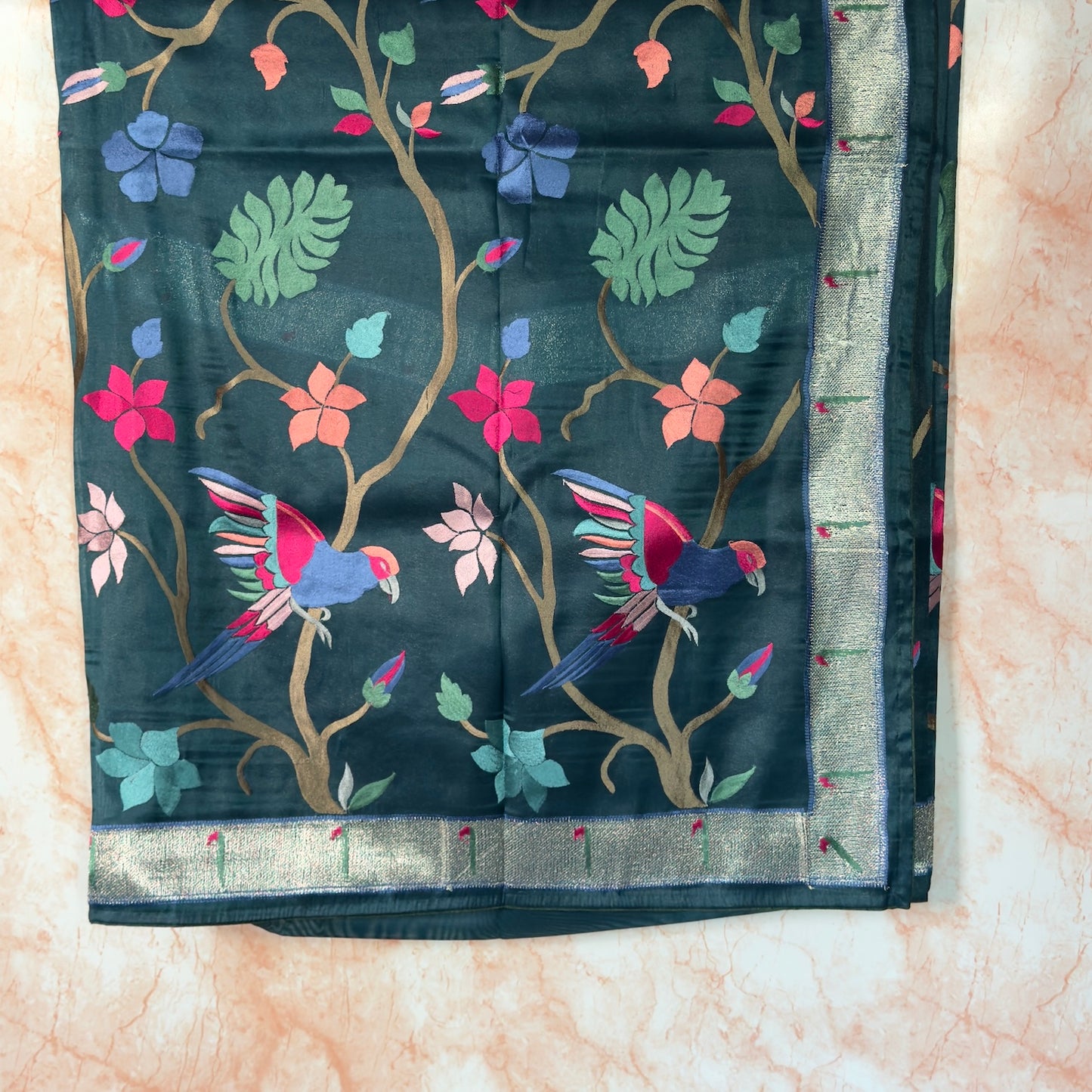 Bottle Green Tissue paithani Saree