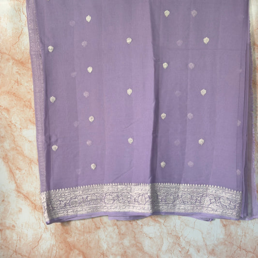 Lavender Banarasi Pure Khaddi Chiffon Saree