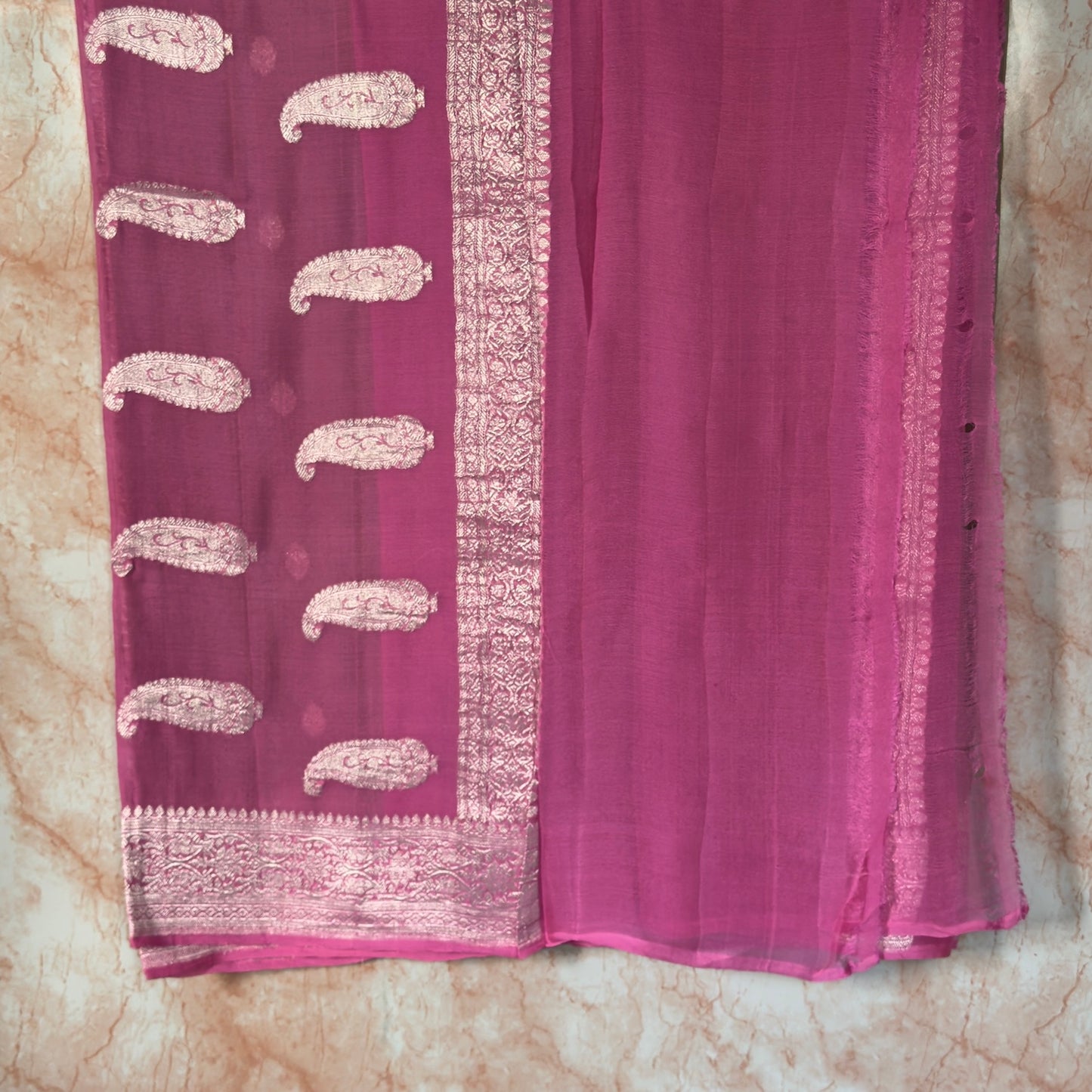 Mud Brown with Rose Pink Banarasi pure chiffon saree