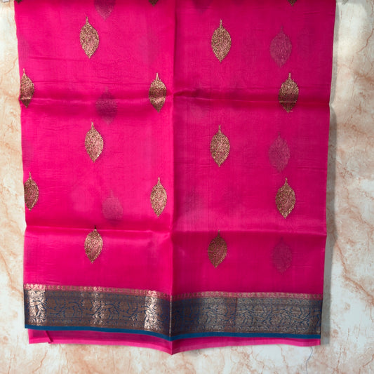 Rani Pink n Blue pure kora organza silk saree