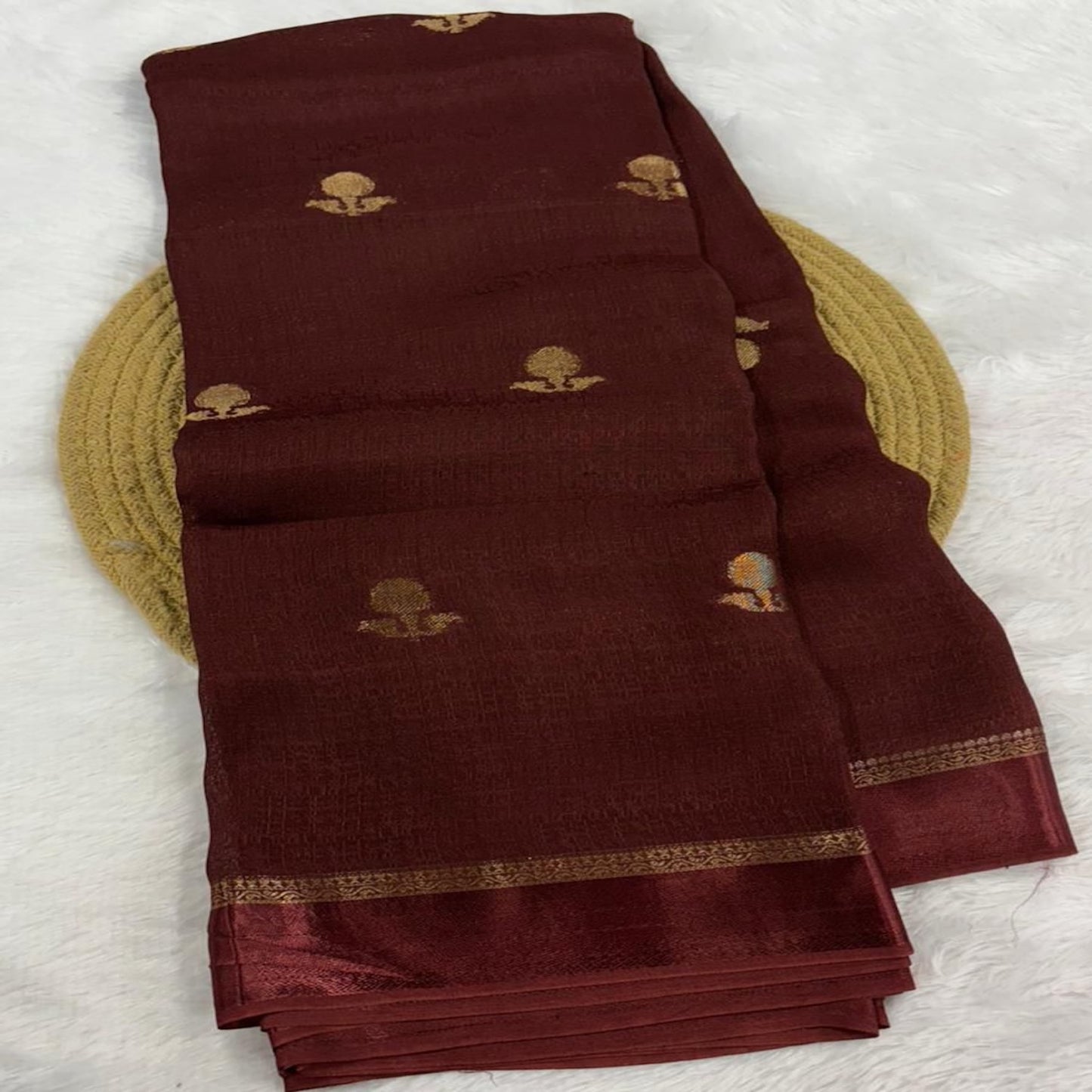 Coffee Brown Jute Linen Saree