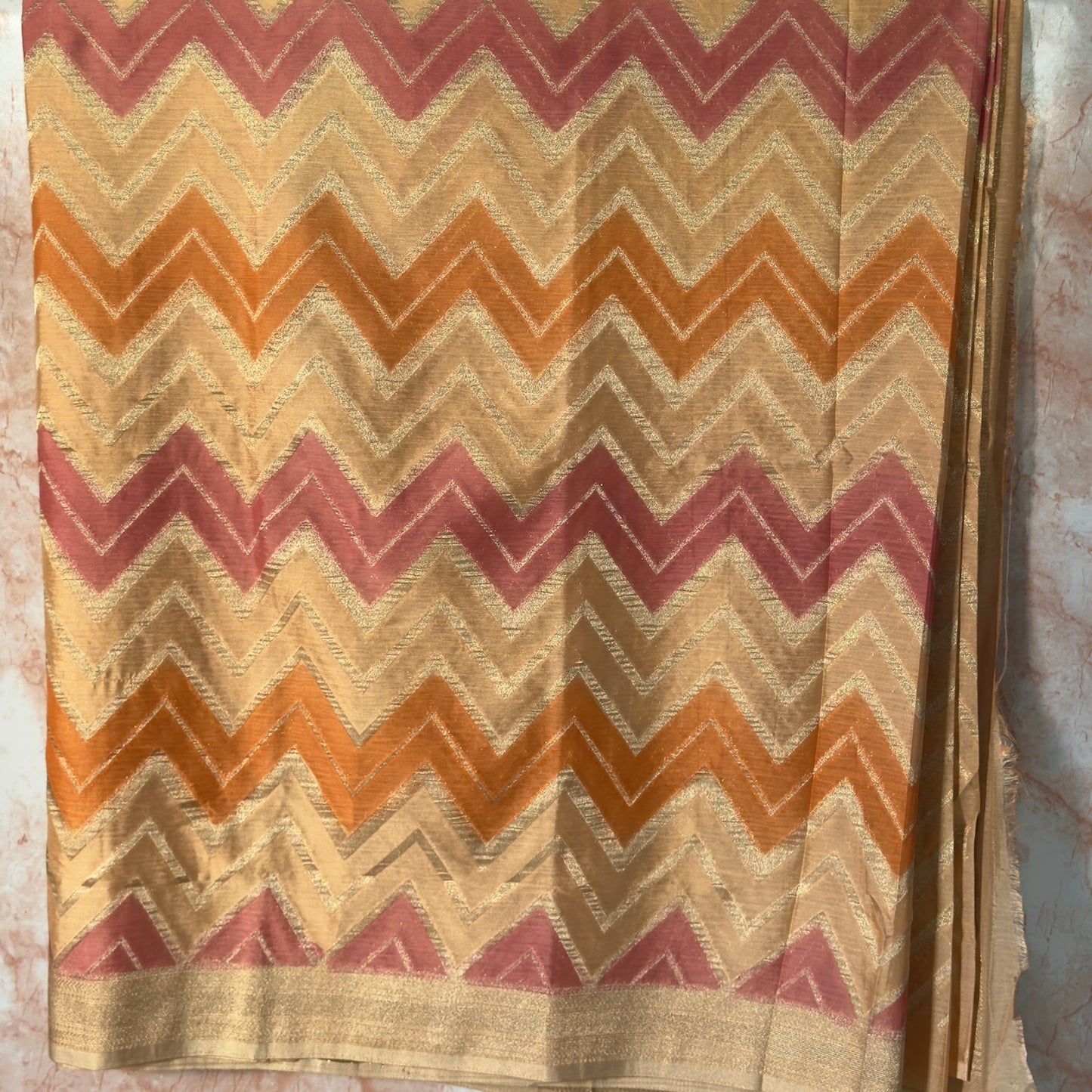 Cream and Orange  Khaddi Georgette Rangkat
