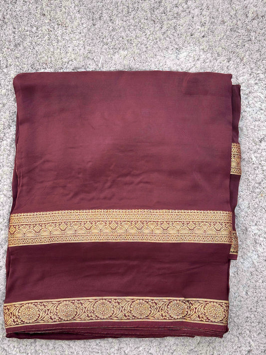 Coffee Brown Semi Crepe Gap Zari Saree