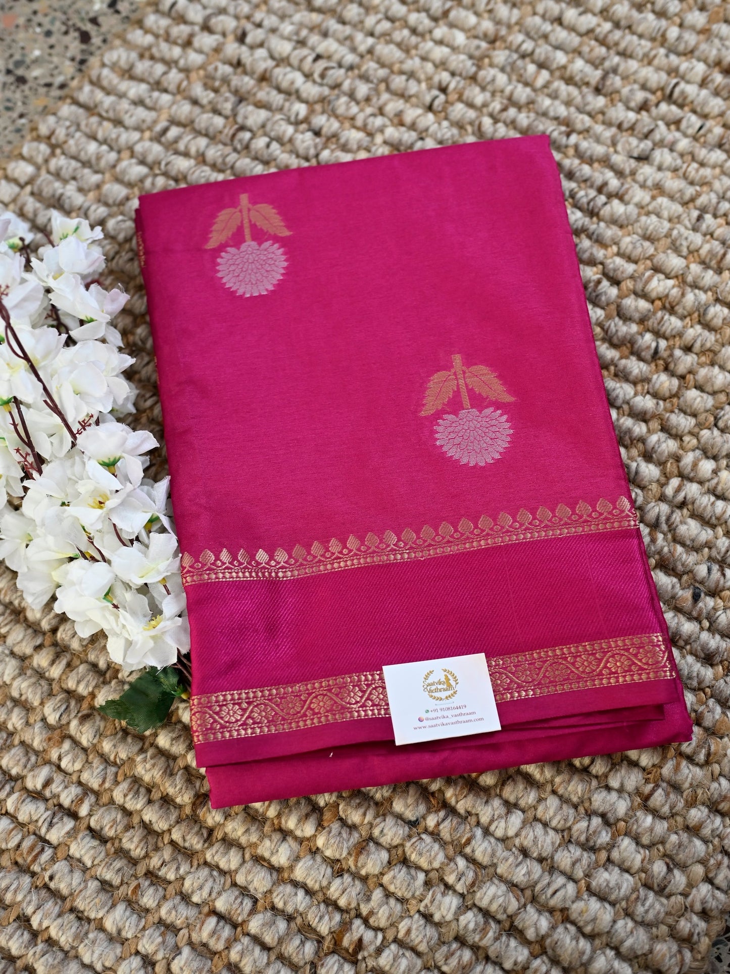 Rani Pink Semi Raw Mango Silk Saree